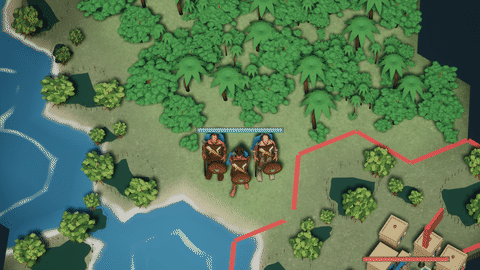 A Greek escort holding the forest edge beside the Persian border, with the rival city below