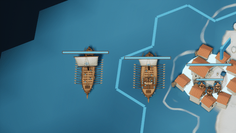 A siege ship turning out of the harbour and crossing the bay